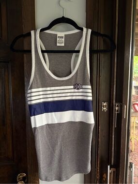 PINK Victoria's Secret Gray Tank Top with Navy and White Stripes